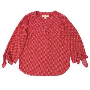 Michael Kors Blouse Womens Size S Red Floral Top 3/4 Tie Sleeve Casual Office